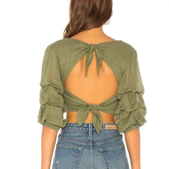 MAJORELL Gabby Wrap Cropped Puff Sleeves Top XS Size - Picture 2 of 11